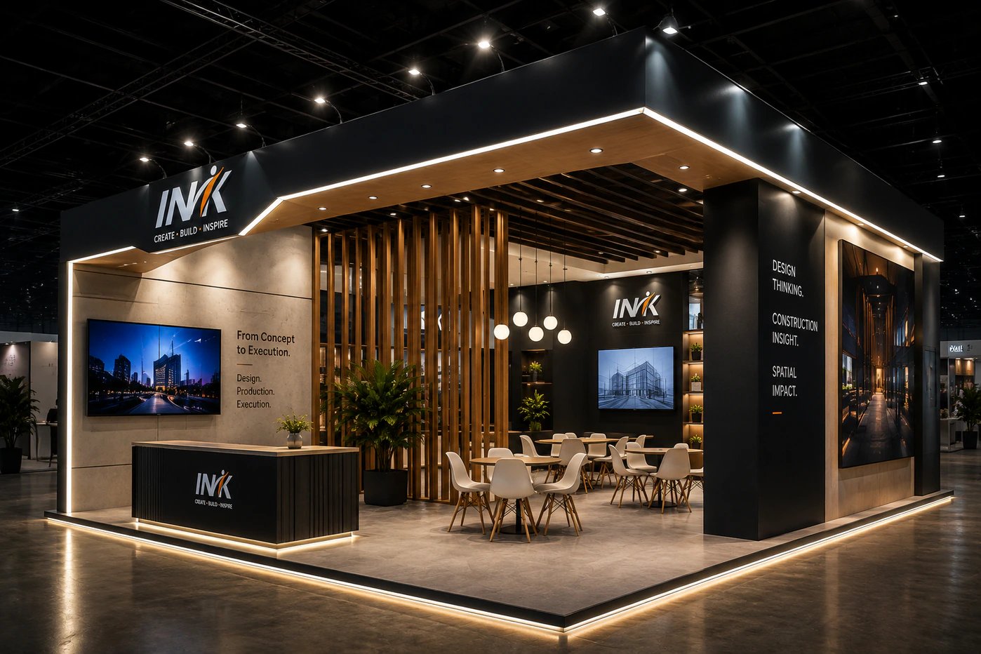 Studi konsep: Booth bernuansa hangat